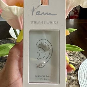 I Am Sterling Silver 925Ear Piercing Earrings Surgical Steel 3pc
